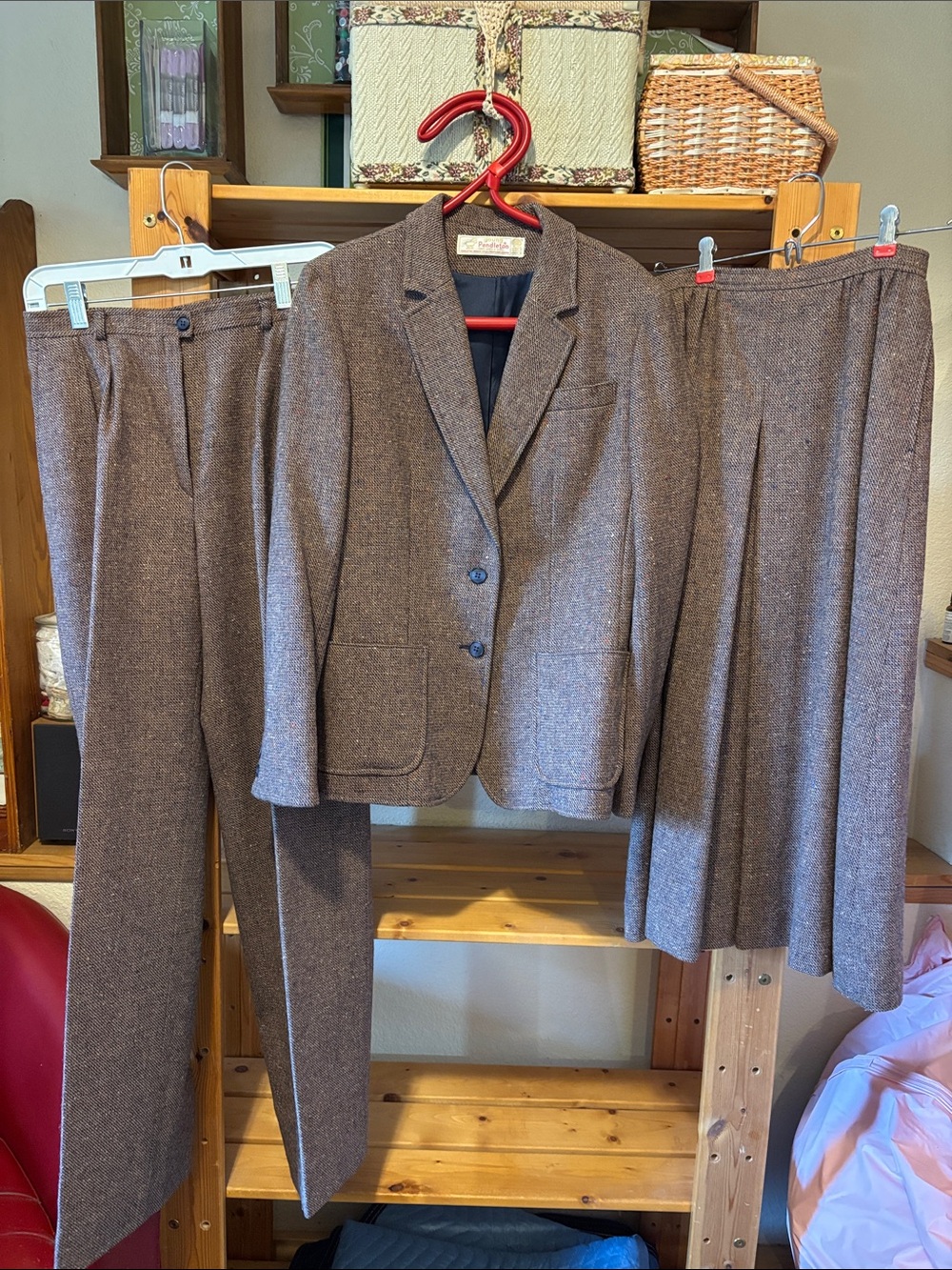 Vintage Young Pendelton Suit Set with Blazer, Pants and Skirt Size Small